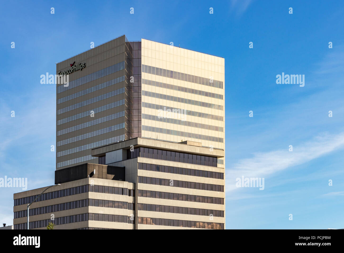 Anchorage, Alaska, USA - July 18, 2018: Anchorage skyline - Conoco Phillips Office Tower Skyscraper in summertime. Stock Photo