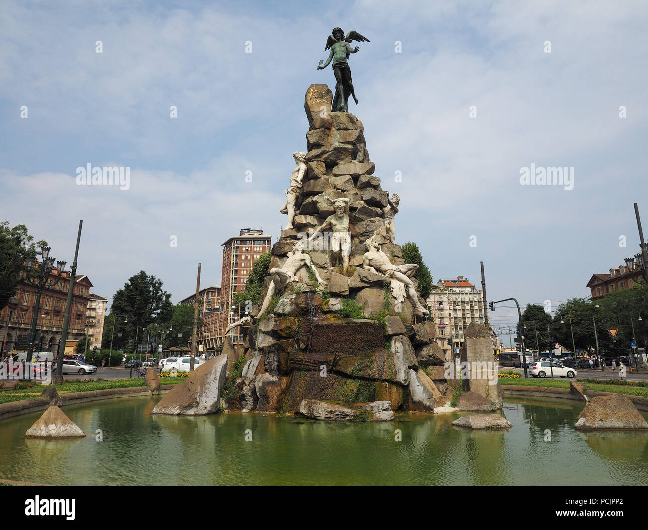 TURIN, ITALY - CIRCA JULY 2018: Frejus Tunnel Monument in Piazza Statuto Stock Photo