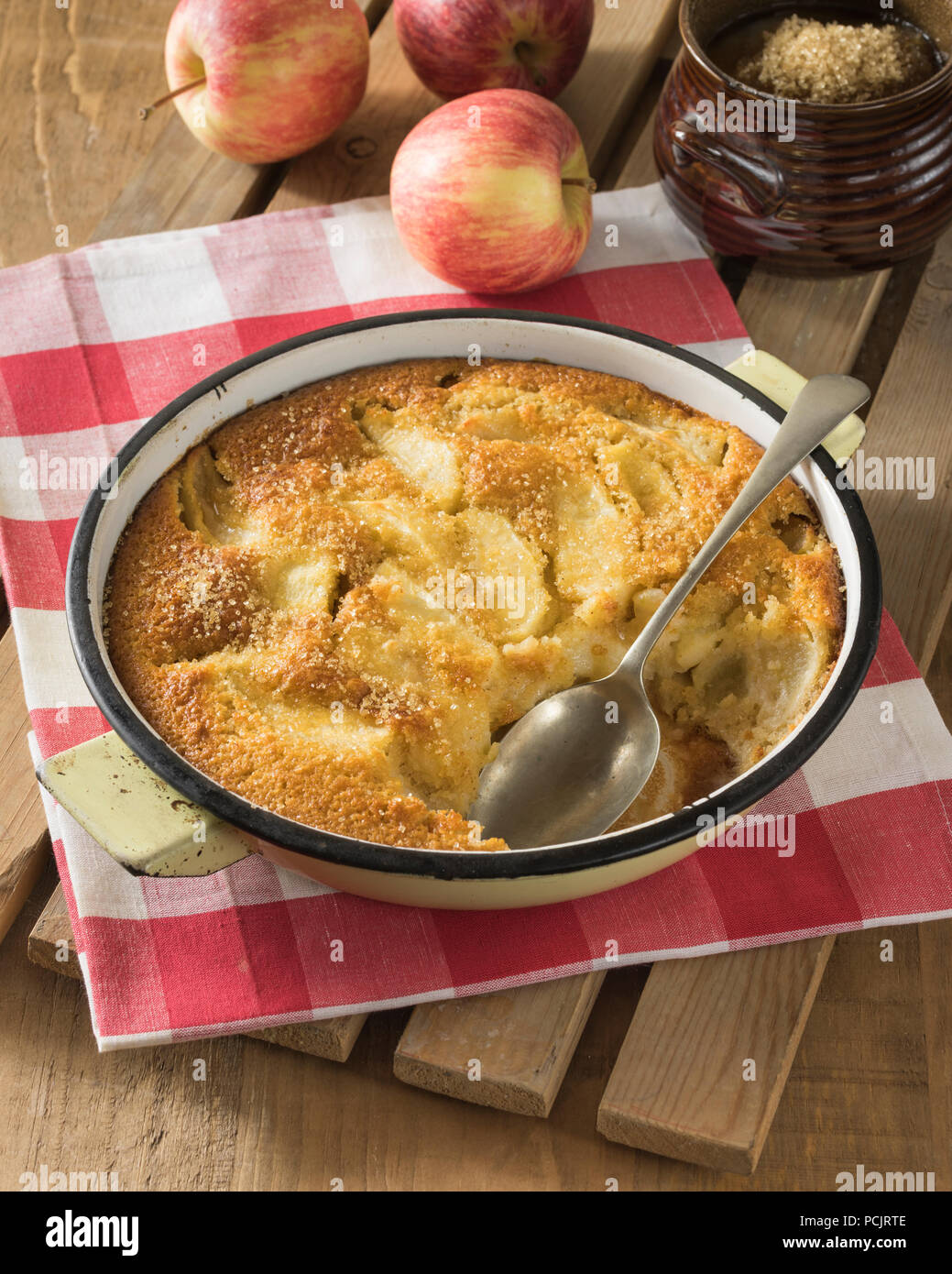 Virginia apple pudding. Traditional fruit dessert USA Food Stock Photo