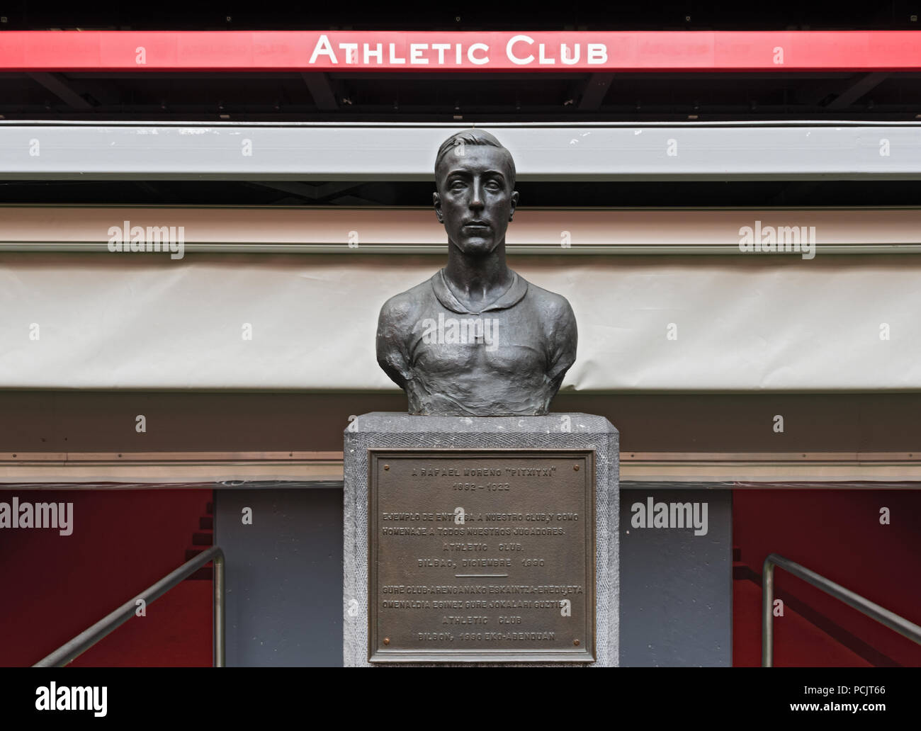 bust in memory of players pichichi, rafael moreno aranzadi in the stadium of san mames, bilbao, spain. Stock Photo