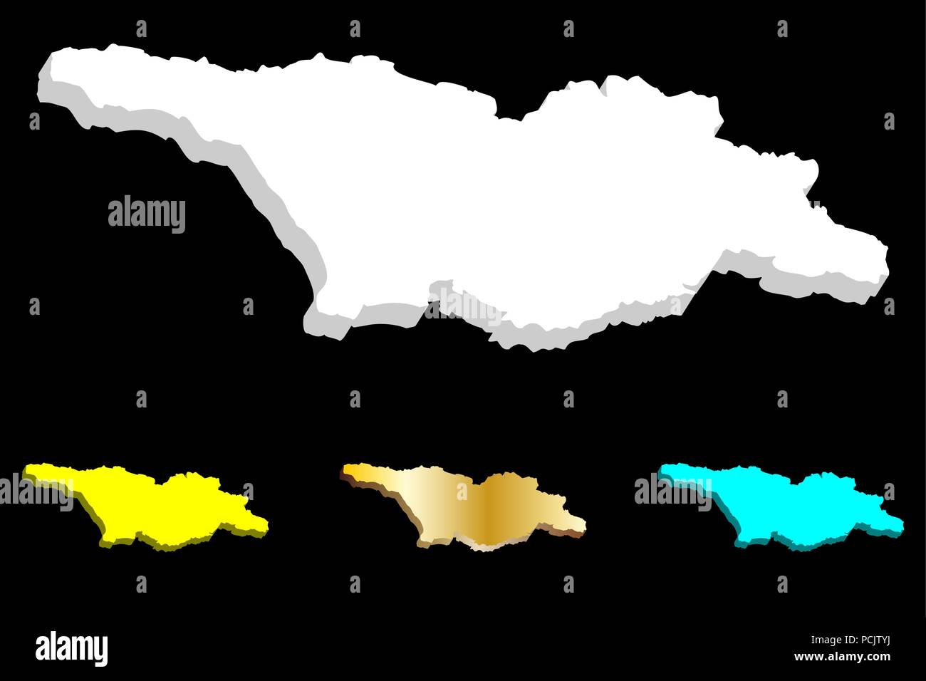 3D map of Georgia (country) - white, yellow, blue and gold - vector