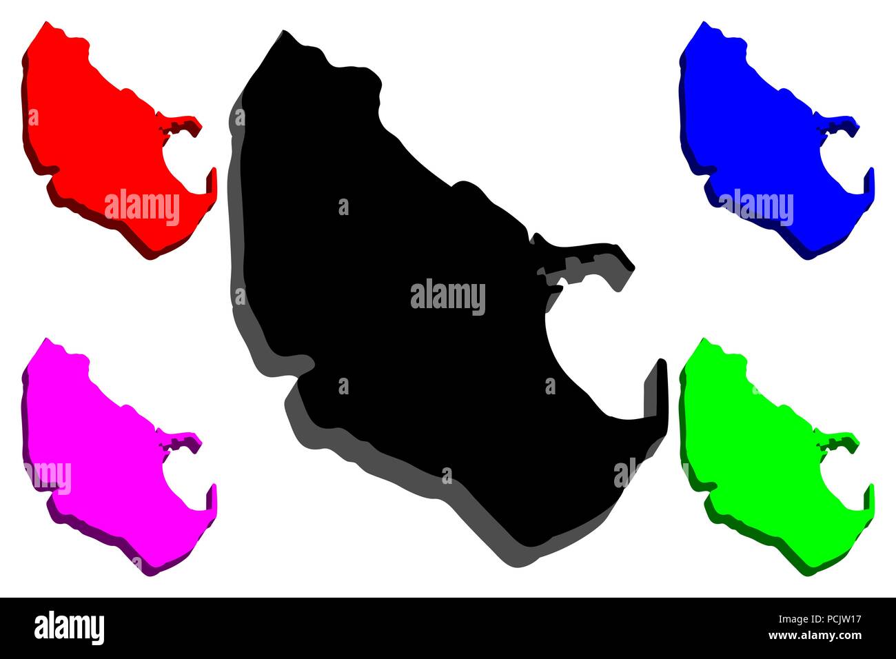 3D map of Melilla (Spanish autonomous city) black, red, purple, blue and green vector