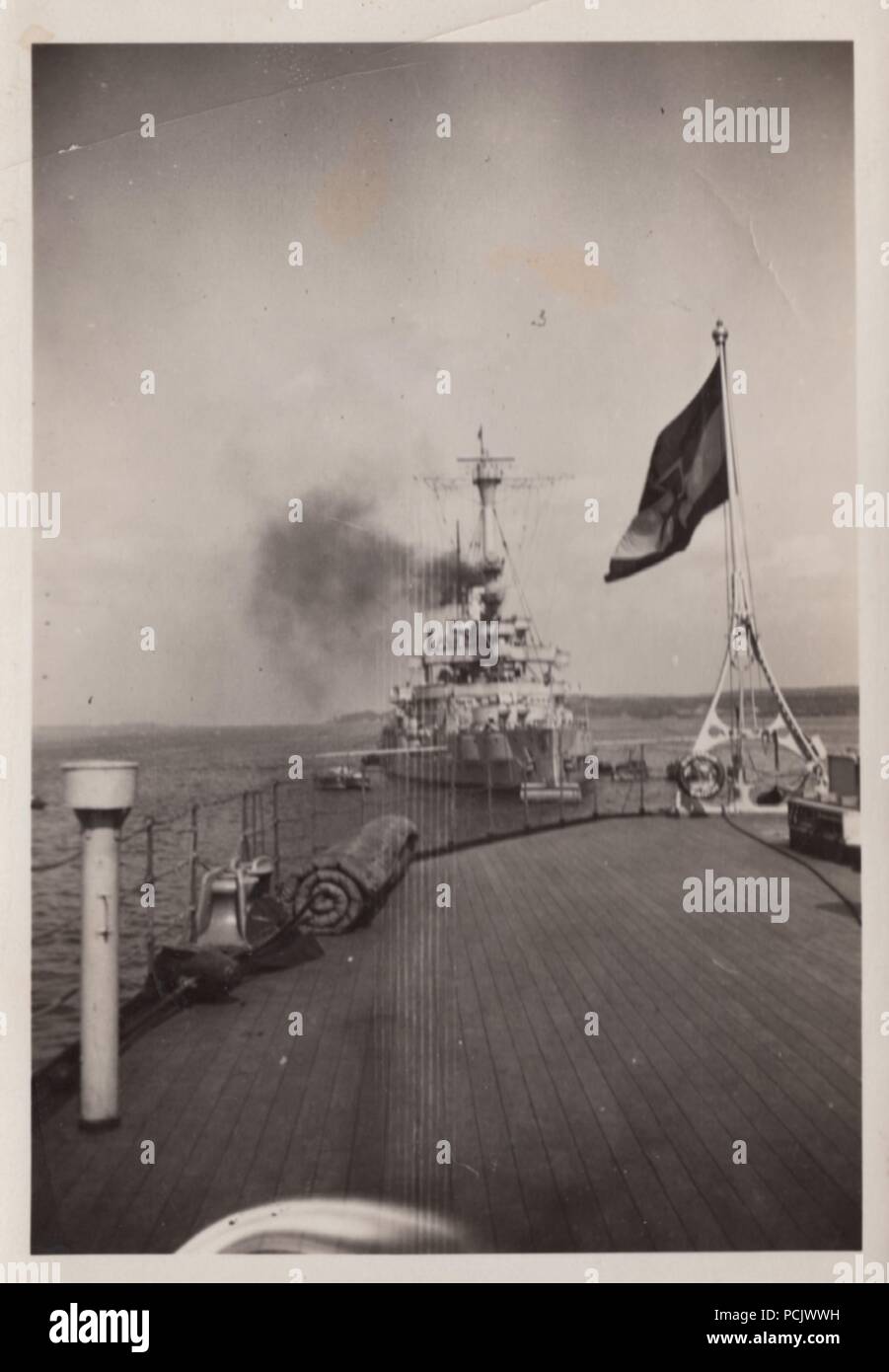 Image from the photo album of Oberfänrich Wilhelm Gaul - German Battleships in line during the Spanish Civil War. Stock Photo