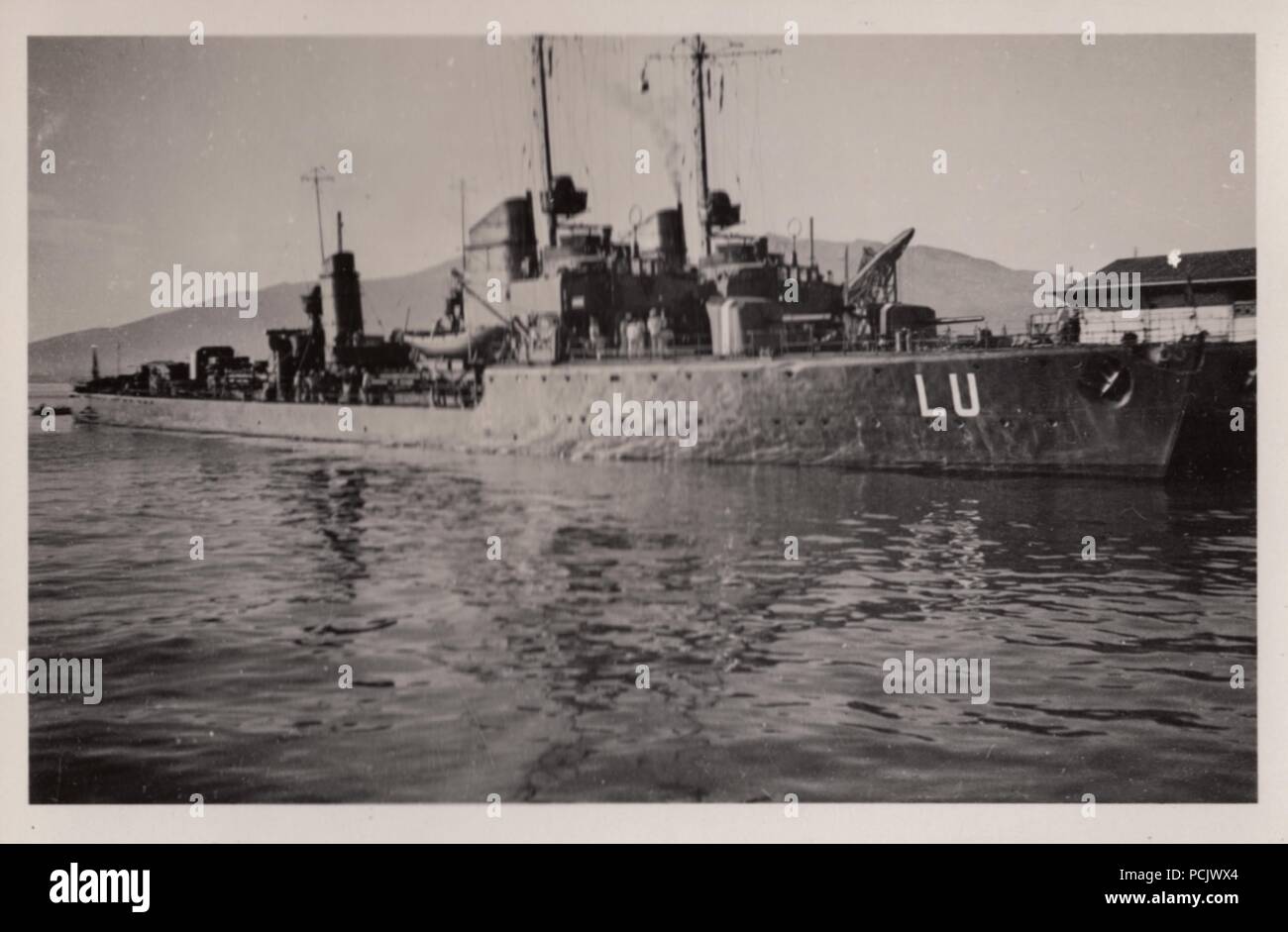 Image from the photo album of Oberfänrich Wilhelm Gaul - German Torpedoboot Luchs (Torpedo Boat Lynx) in 1937, during the Spanish Civil War. Stock Photo