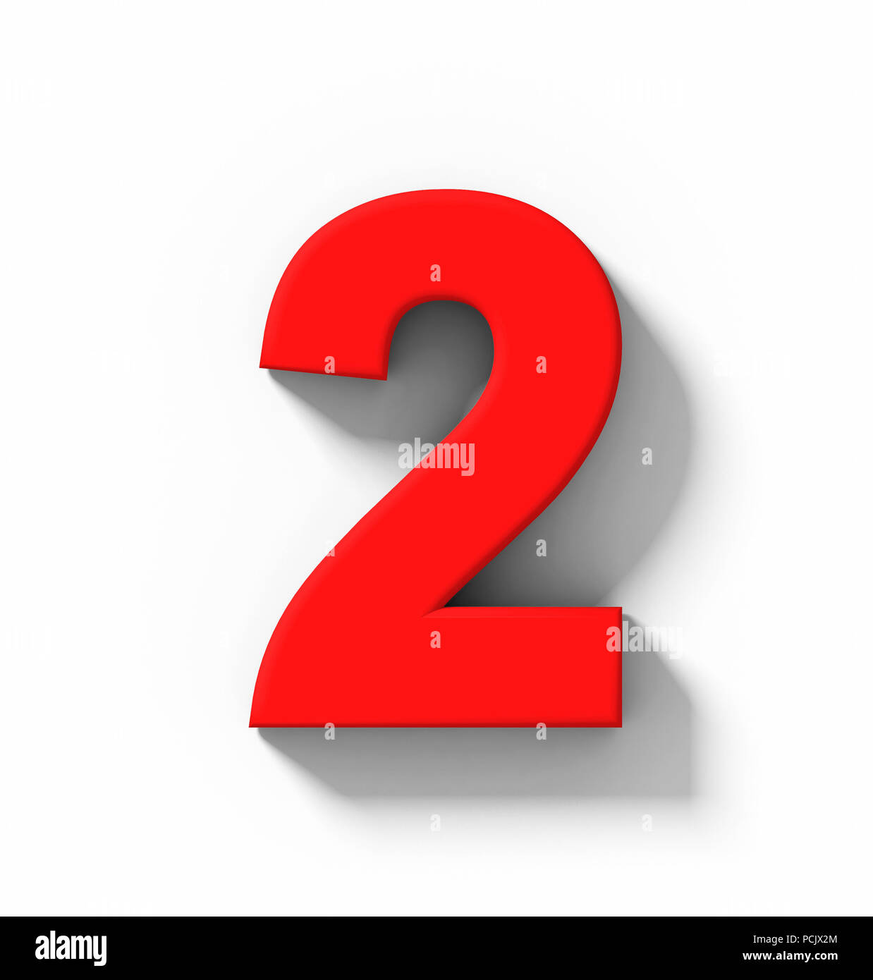 number 2 3D red isolated on white with shadow - orthogonal projection ...