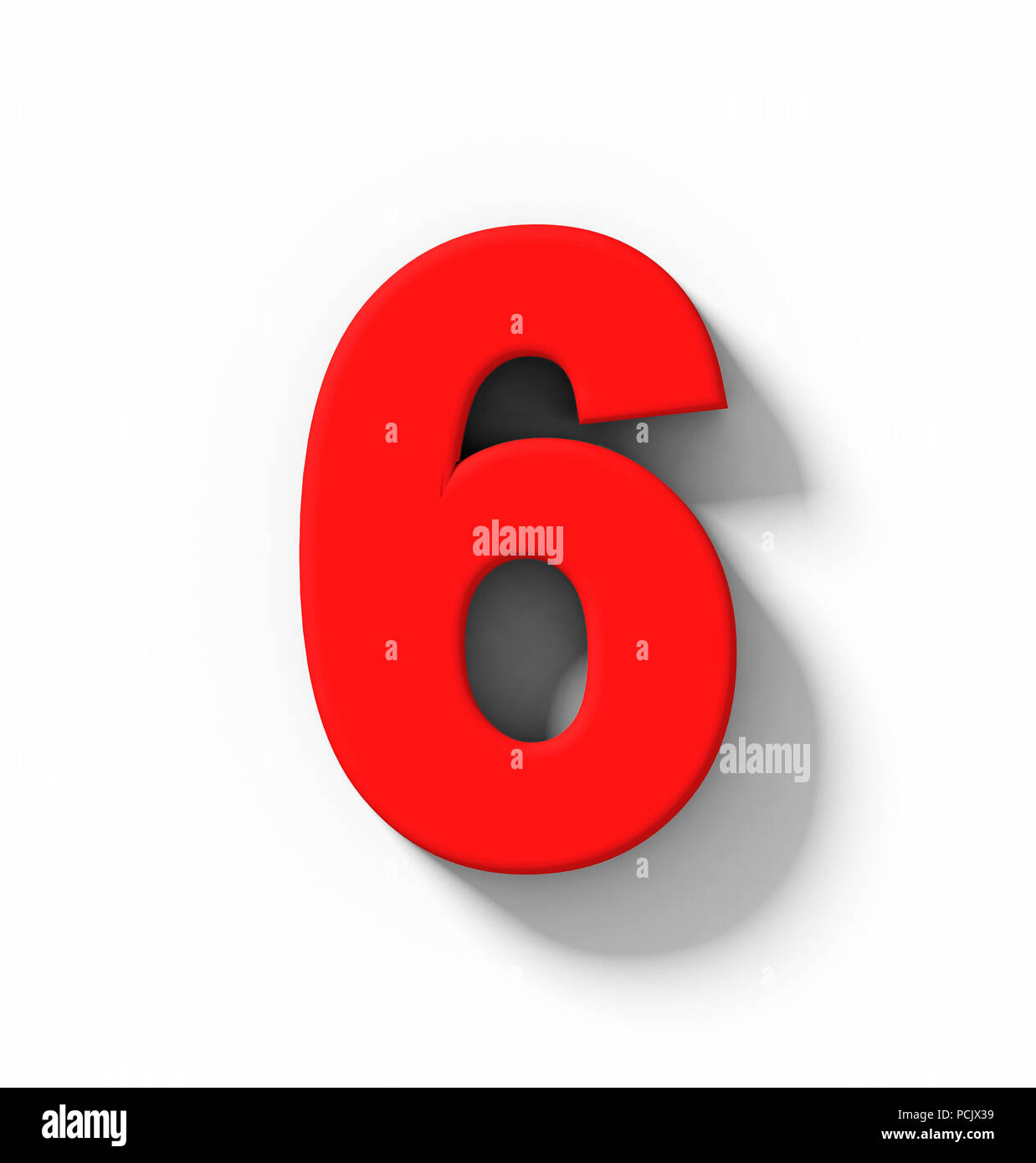 number 6 3D red isolated on white with shadow - orthogonal projection ...