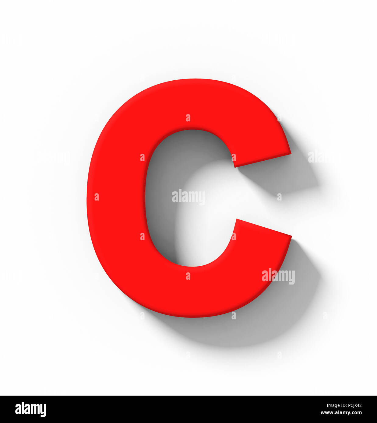 letter C 3D red isolated on white with shadow orthogonal projection