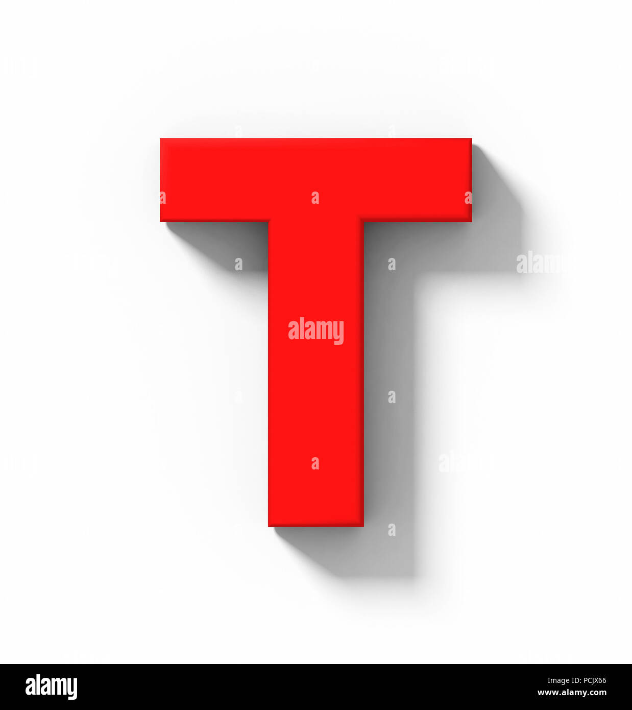 letter T 3D red isolated on white with shadow - orthogonal projection ...