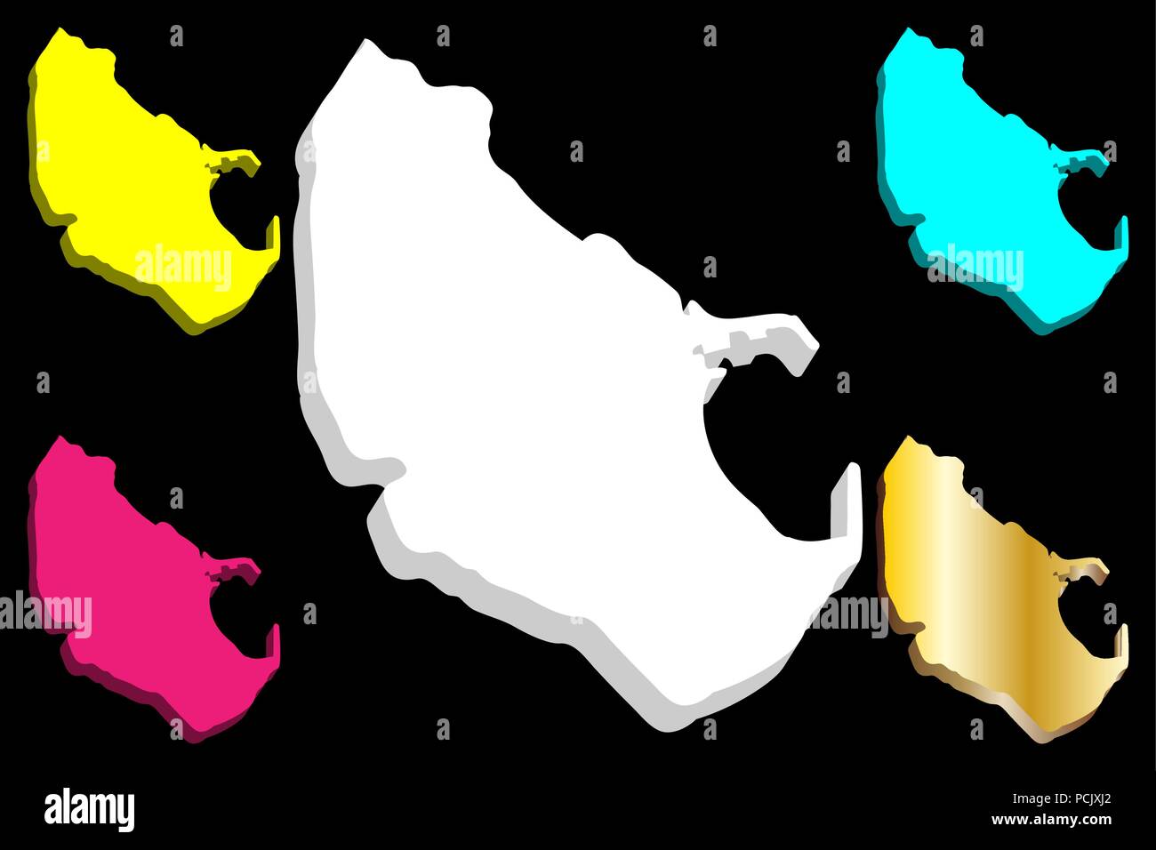 3D map of Melilla (Spanish autonomous city) white, yellow, purple, blue and gold vector