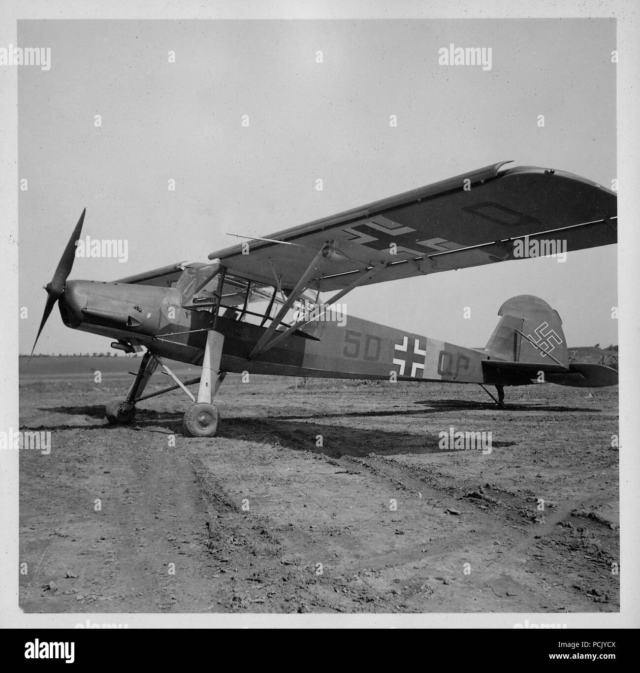 Image from a photo album relating to II. Gruppe, Jagdgeschwader 3: A Fiesler Fi156 Storch liaison/spotter aircraft of of Aufklärungsgruppe 31. Stock Photo