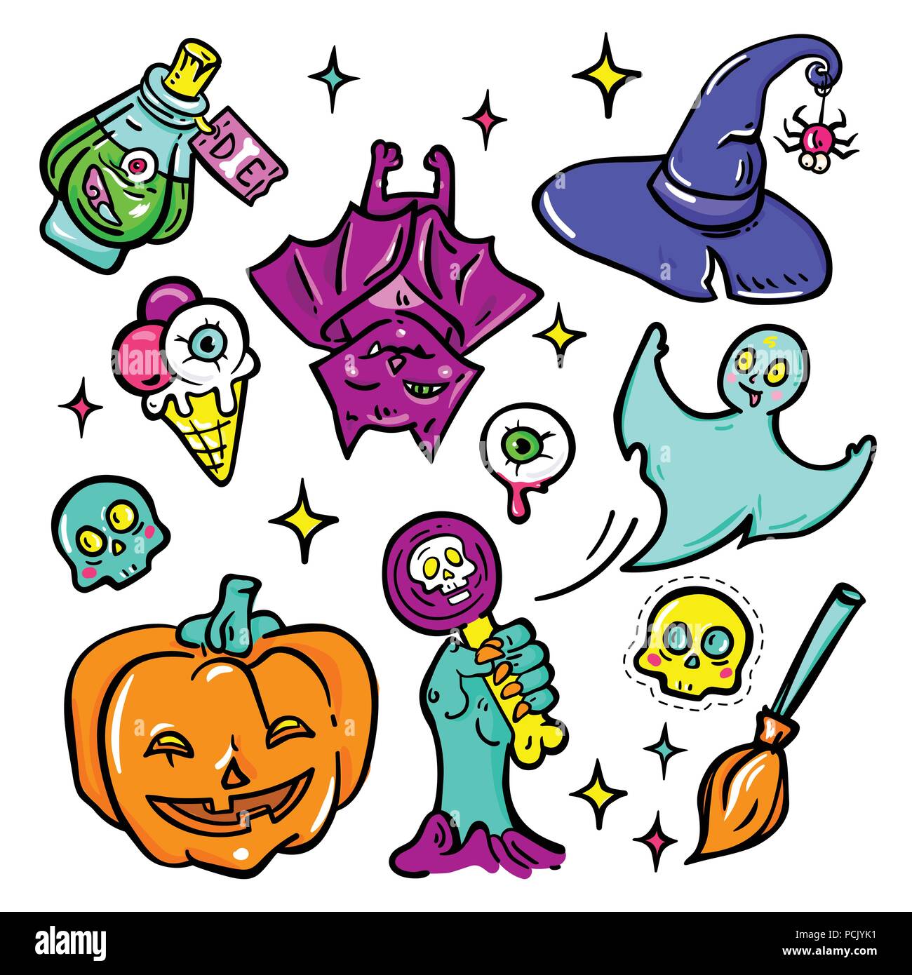Halloween symbols vector isolated stickers set Stock Vector Image