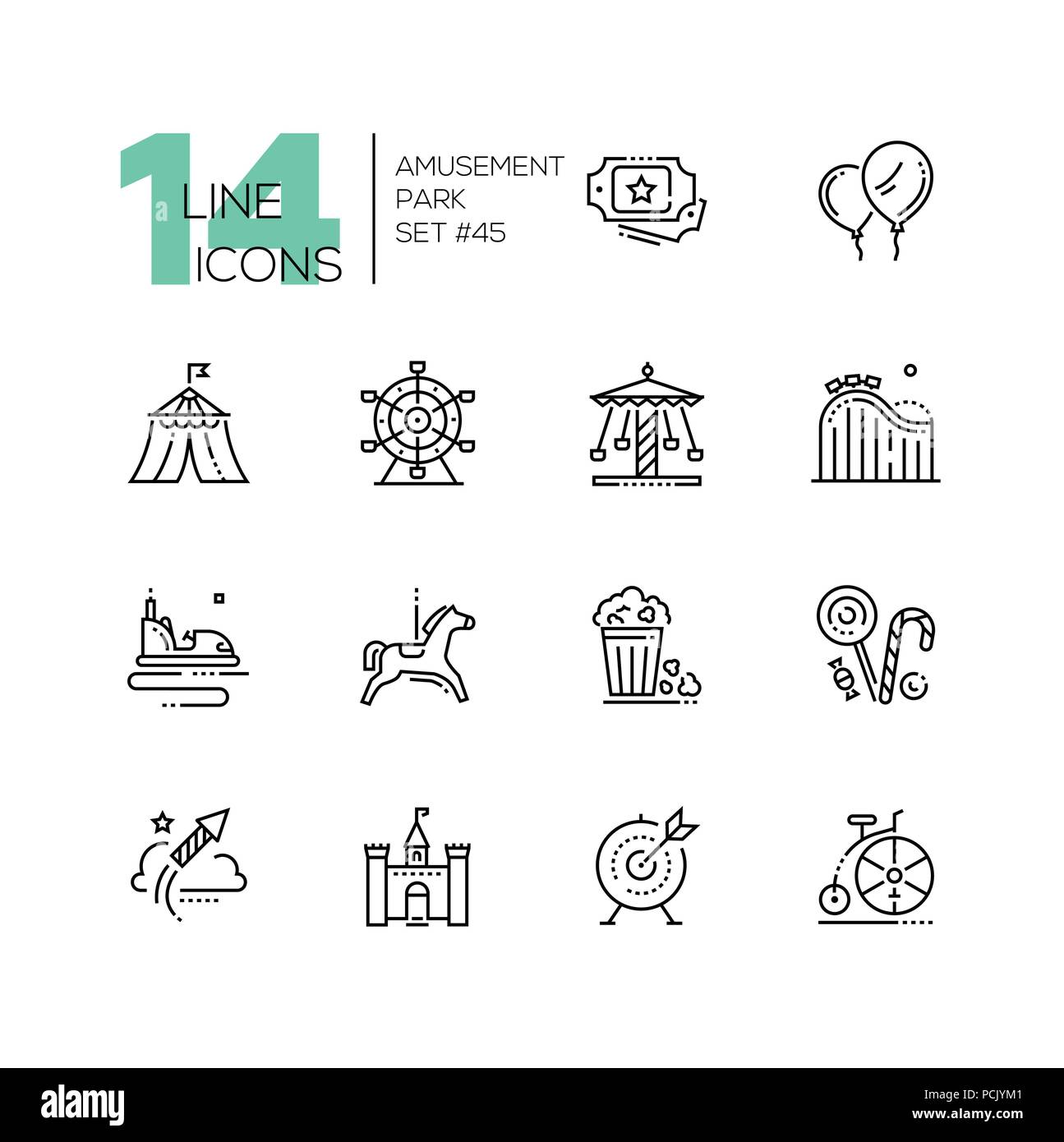 Amusement park - set of line design style icons Stock Vector Image ...