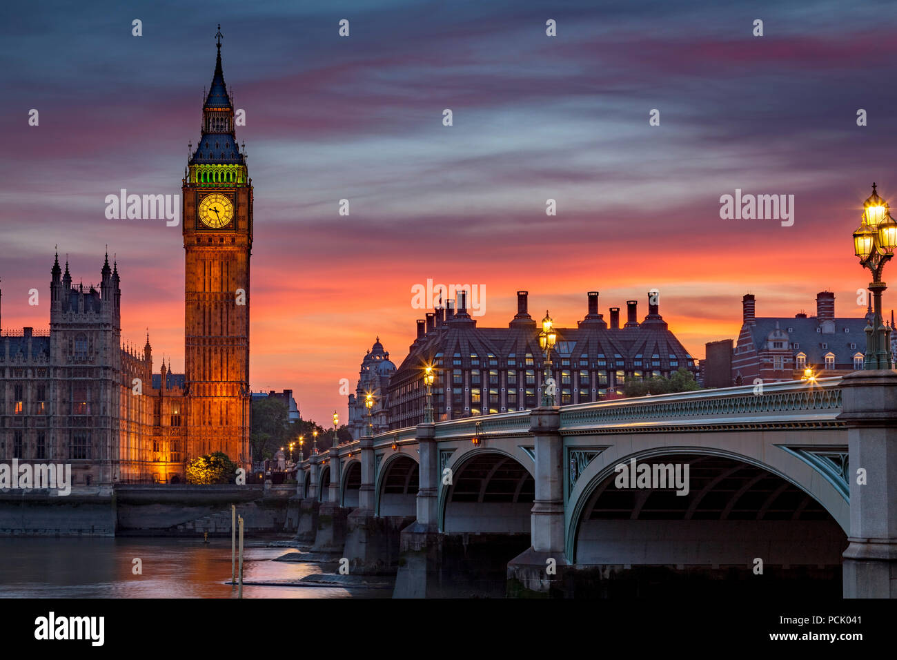 The Elizabeth Tower (Big Ben) and Westminster Bridge, London, England Stock Photo