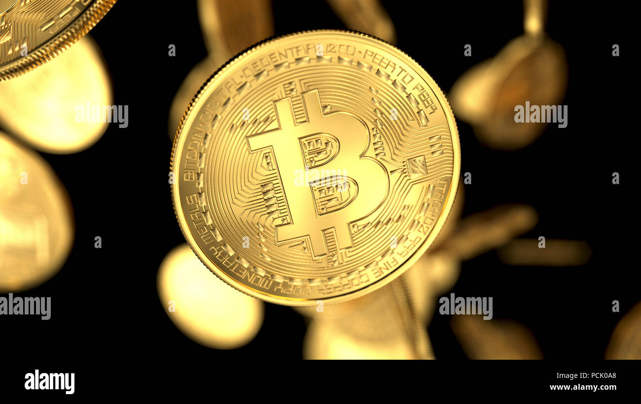 Golden cash bitcoin on black background. 3d render illustration Stock Photo  - Alamy