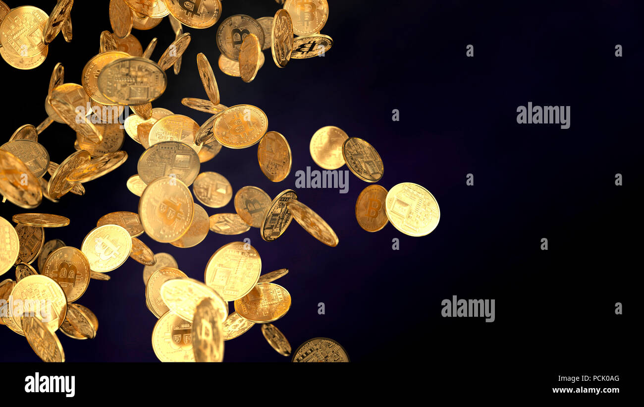 Golden cash bitcoin on black background. 3d render illustration Stock Photo  - Alamy