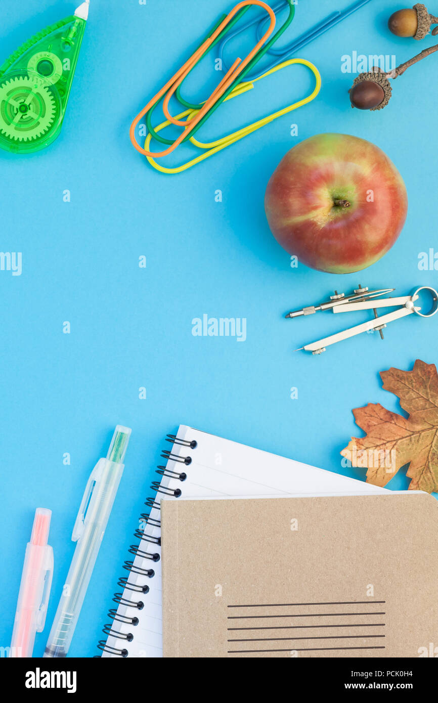 Creative flat lay top view back to school concept with color school and ...