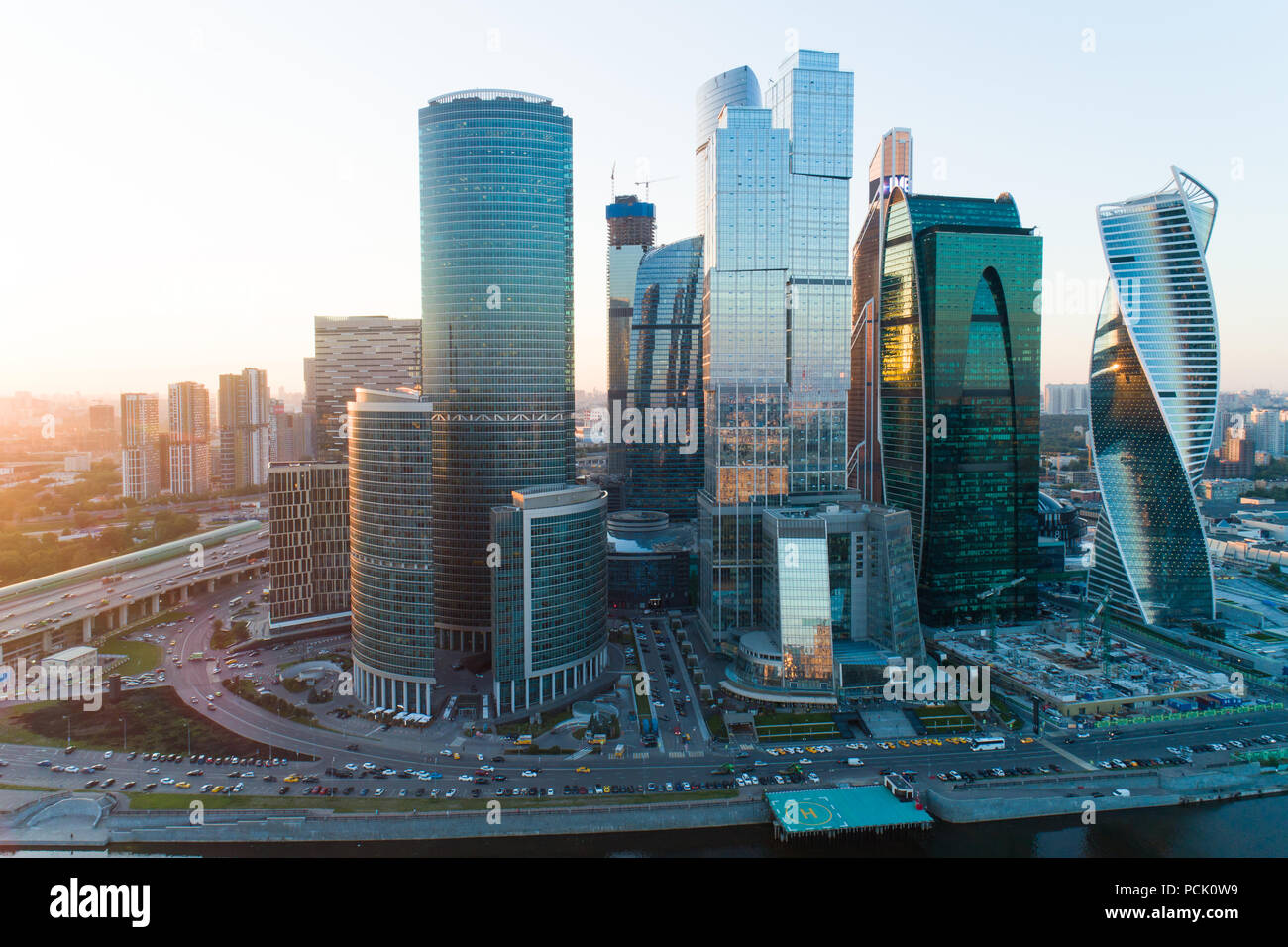 Aerial view of Moscow in summer, Russia. Modern skyscrapers. Stock Photo