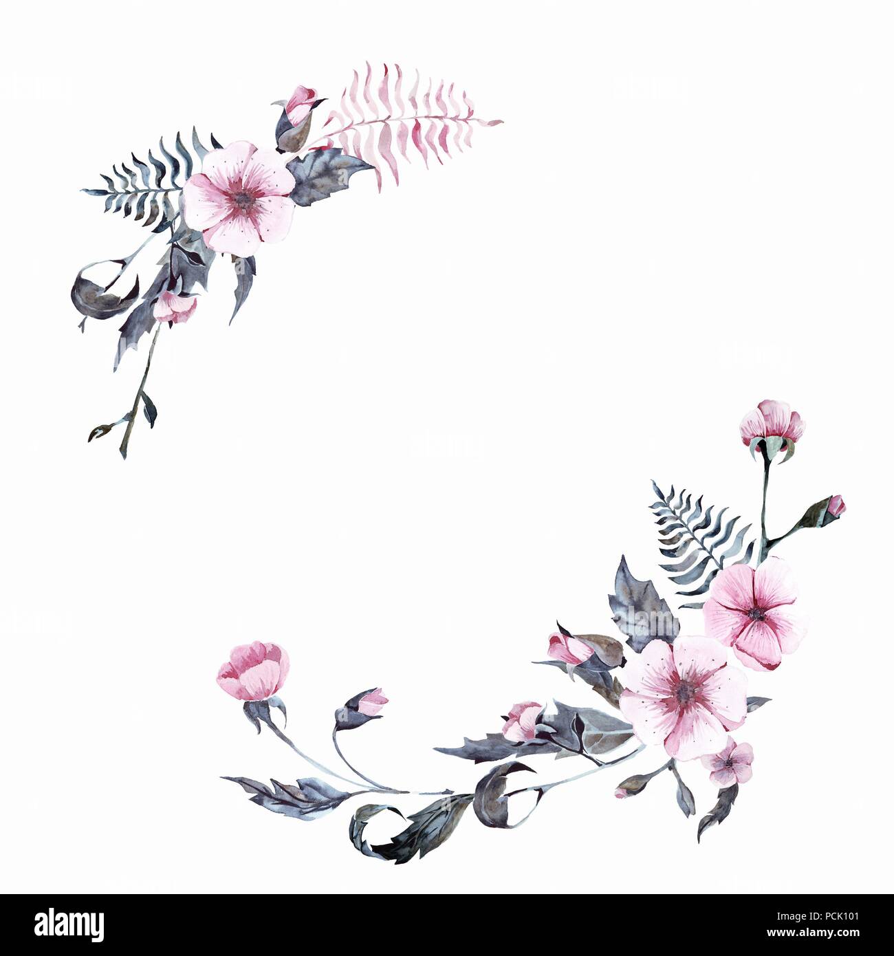 Watercolor Floral Pink Wreath Hand Drawn Clip Art Stock Photo Alamy