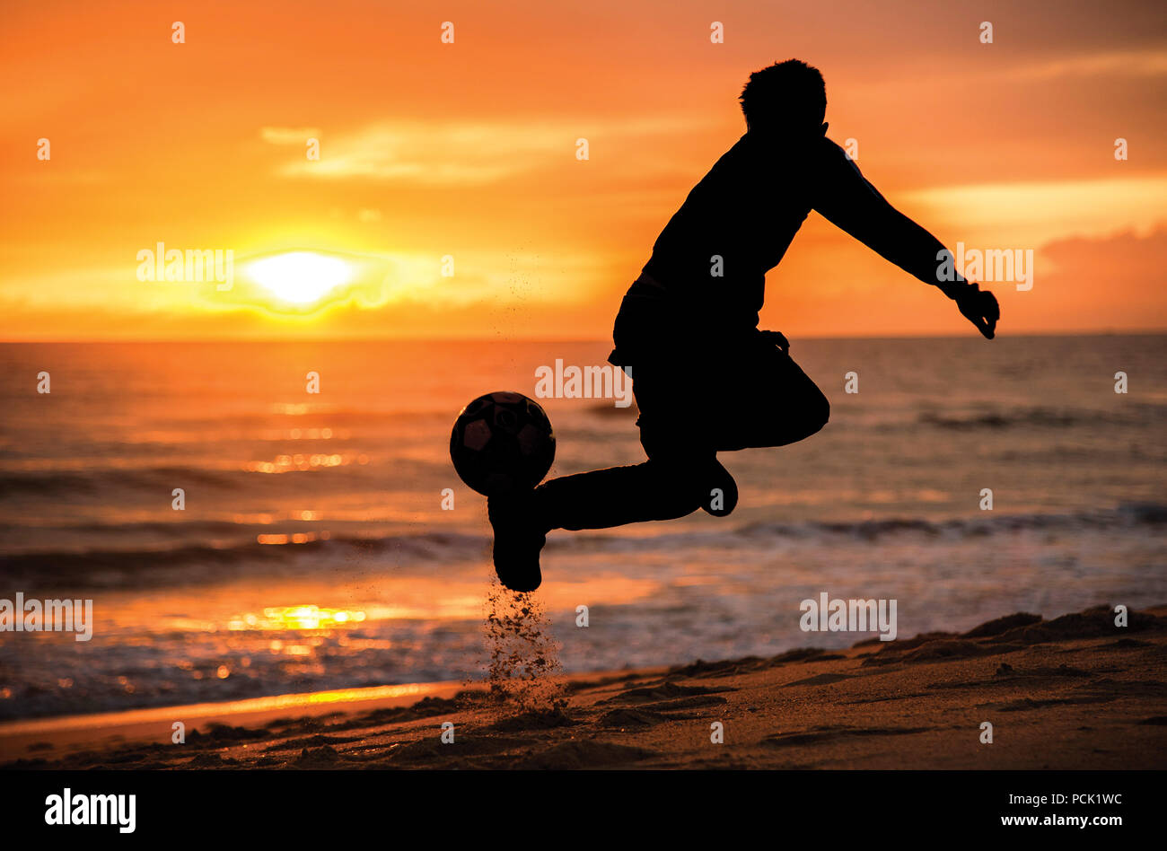 Sunset Soccer or beach football, Algarve, Portugal Stock Photo
