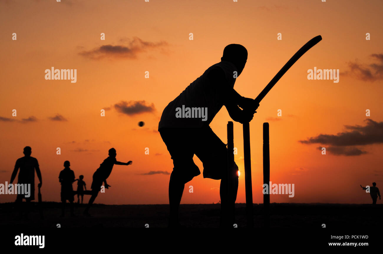 Beach Cricket Hikkaduwa Sri Lanka Stock Photo