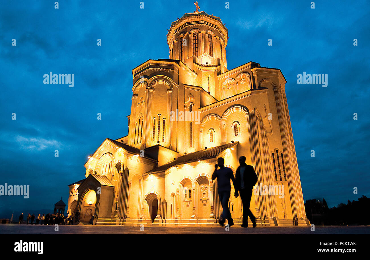 Evening Holy Trinity Cathedral,Tbilisi, Georgia Stock Photo