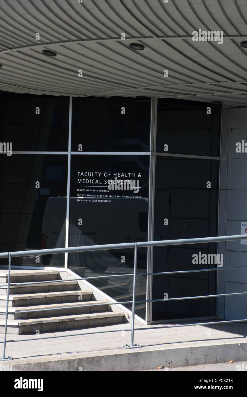 Entrance to the modern building housing the faculty of health and