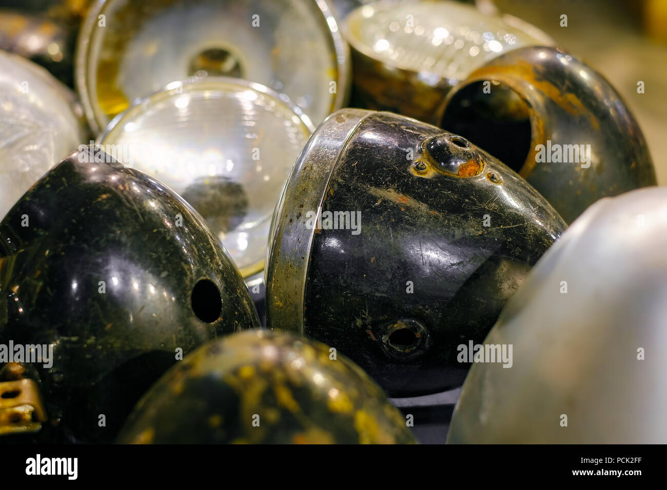 old motorcycle headlights. Stock Photo