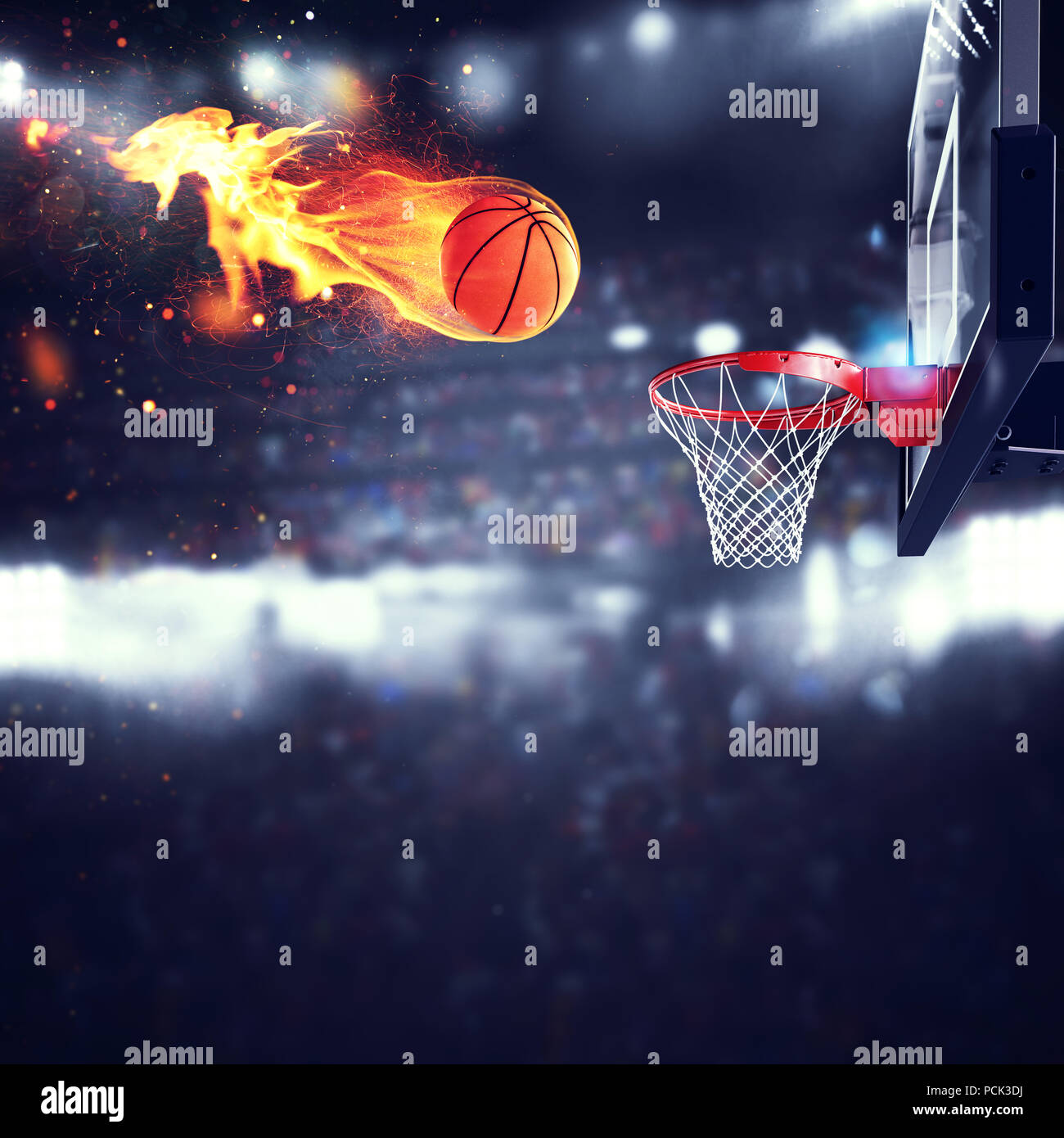 Fiery ball goes fast to the basket Stock Photo - Alamy