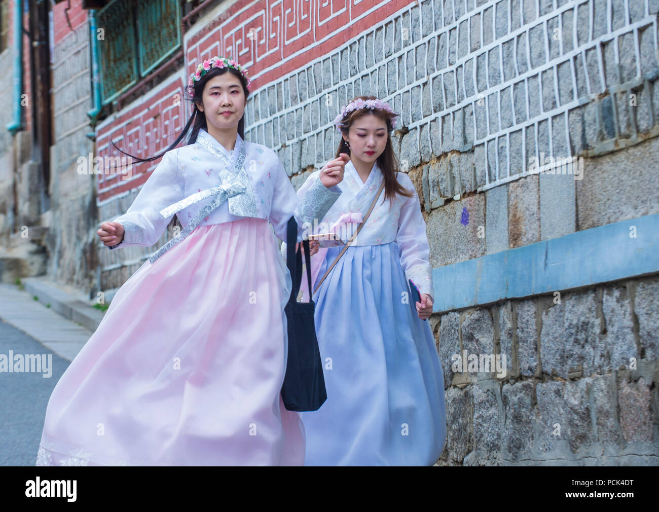 Korean women wearing Hanbok dress in Seoul Korea Stock Photo