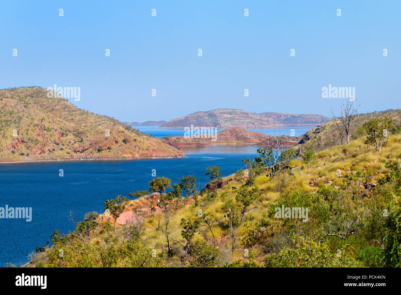 Lake Argyle man made fresh water lake from the Ord River, Kimberley, Northwest Australia Stock Photo