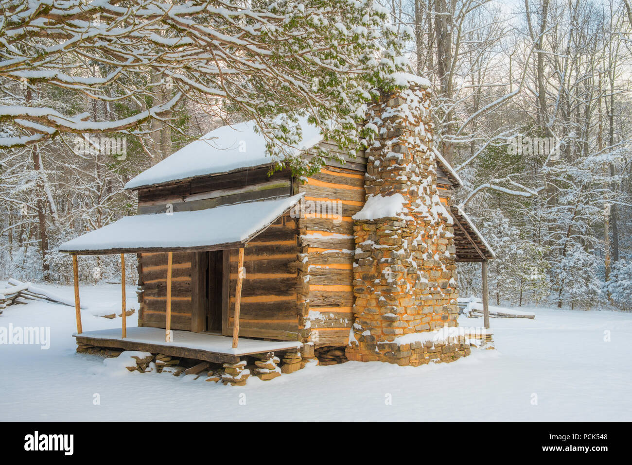 John Oliver Log Cabin, Great Smoky Mountains NP, TN, USA, by Bill Lea/Dembinsky Photo Assoc Stock Photo