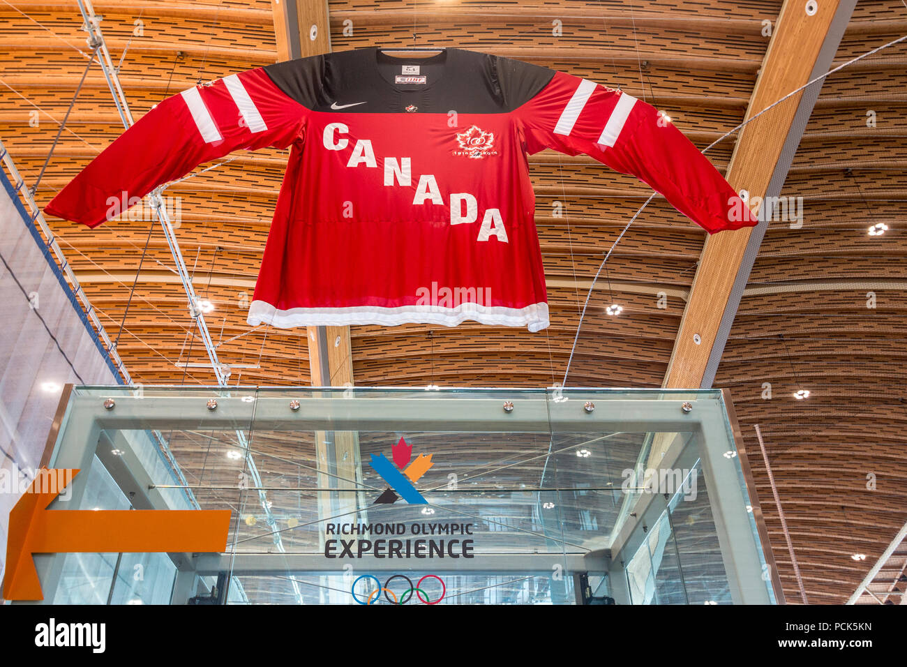 The Richmond Olympic Oval, an athletic center originally built for the 2010 Winter Olympics. Today it has a gym, complete with climbing wall and the Olympic Experience, a museum with Olympic memorabilia and interactive rides for folks who want to try feeling like an Olympic athlete. Stock Photo