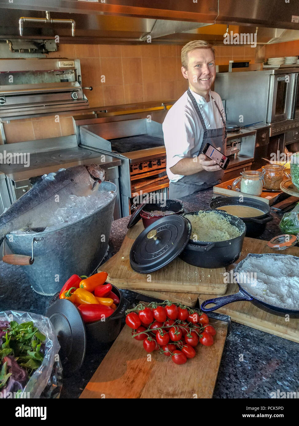 Executive Chef Colin Burslem cooks breaded halibut cheeks at GlobeYVR