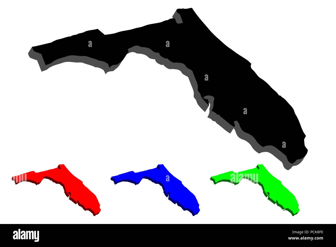 3D map of Florida United States - 3d Map Of Florida United States Of America The Sunshine State Black Red Blue And Green Vector Illustration PCK8F0 