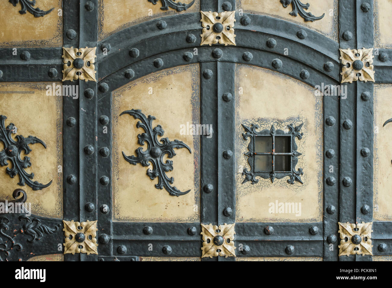 detailed fragment of ancient door decoration of famous Neues Rathaus (New City Hall) building in Munich, Germany Stock Photo