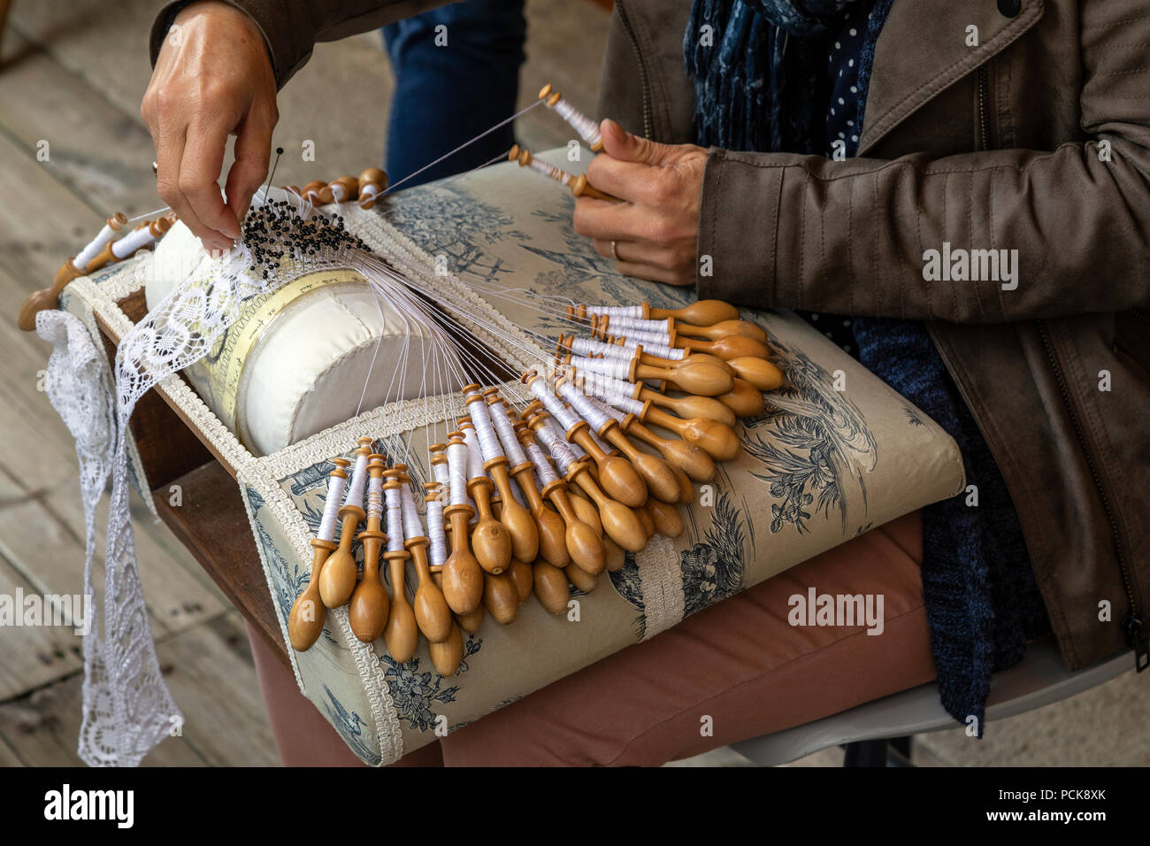 Lace making in the city of Le Puy-en-Velay in the Auvergne-Rhone-Alpes  region of south-central France. Lace is a delicate fabric made of yarn or  threa Stock Photo - Alamy