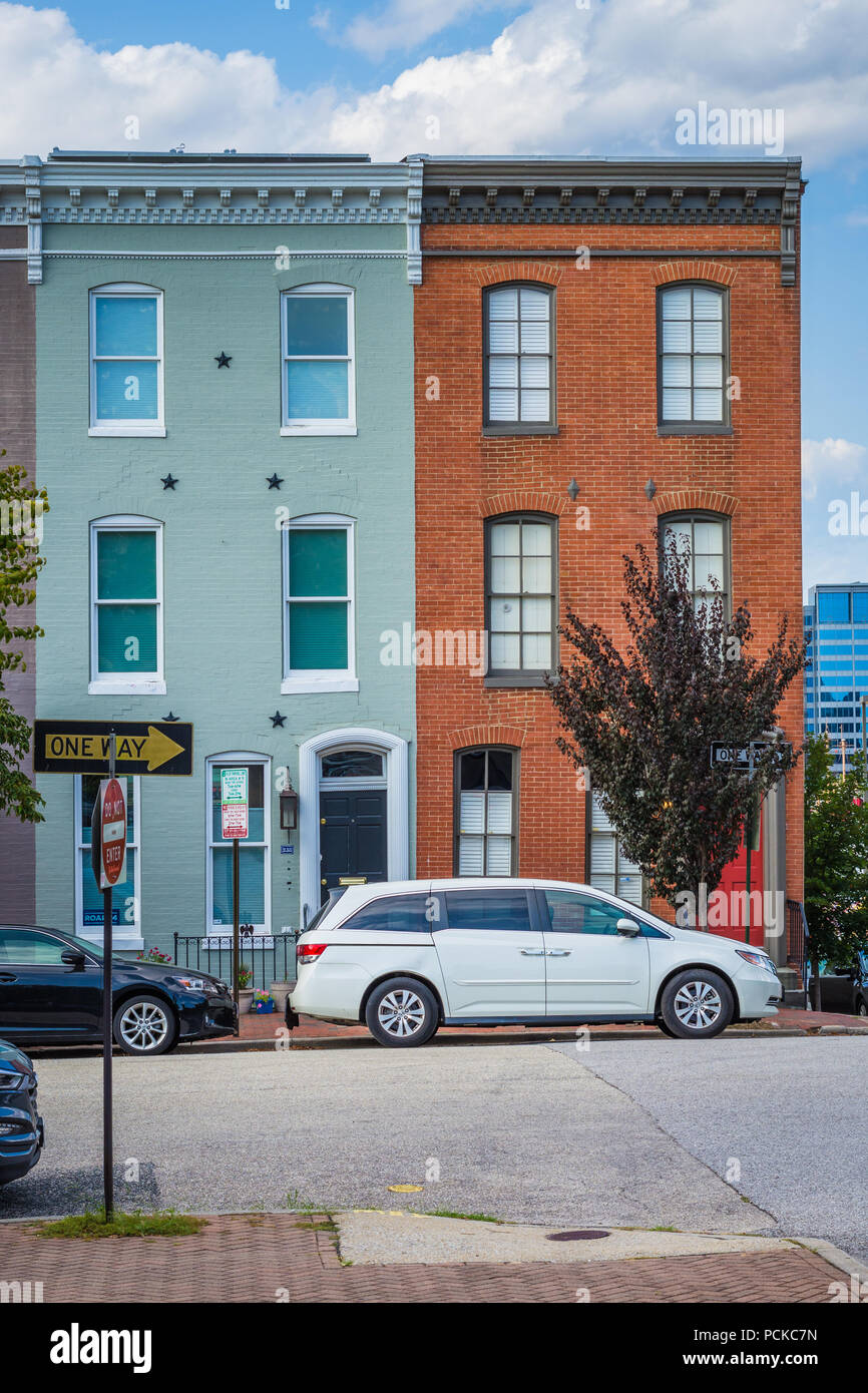 Colorful row houses in Federal Hill, Baltimore, Maryland Stock Photo