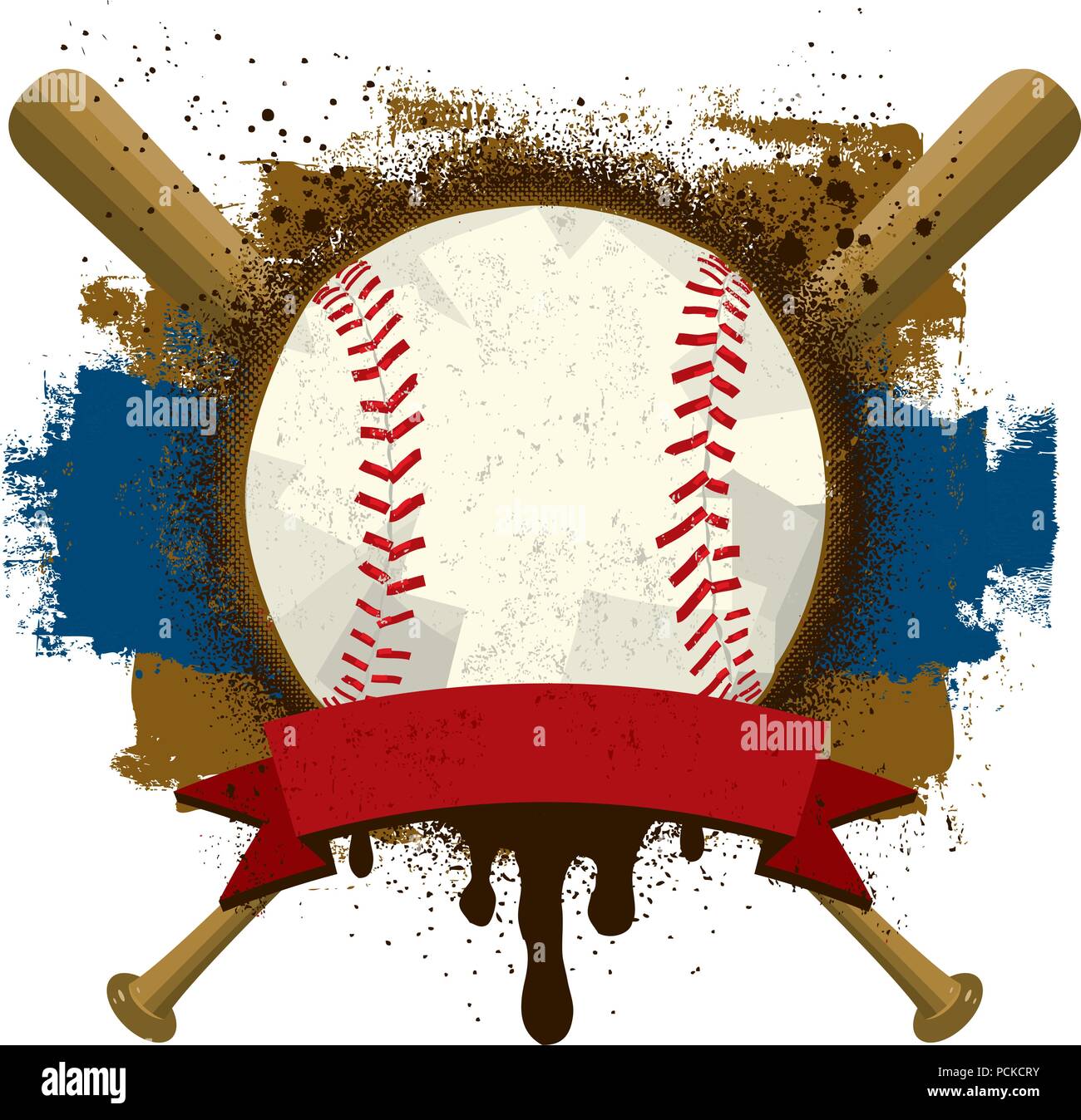 Baseball Insignia A baseball with a text banner over baseball bats and a grunge background. Stock Vector
