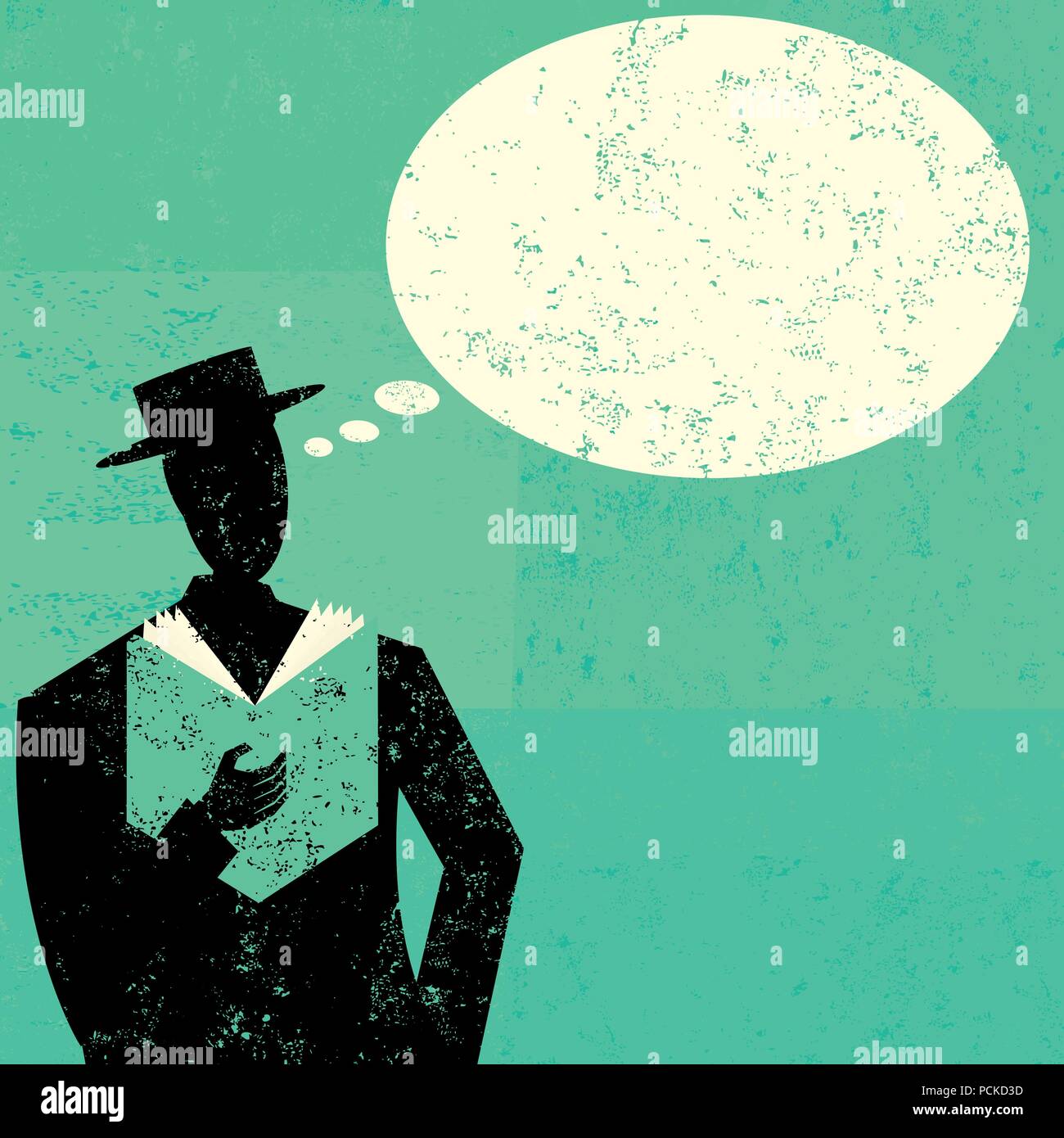 Man Reading A man reading a book with an empty thought bubble above his head. Stock Vector