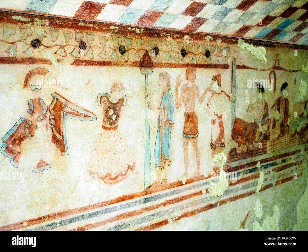 Tomb of the funeral bed decorated walls 470-460 BC - National Etruscan Museum of Villa Giulia - Rome, Italy Stock Photo