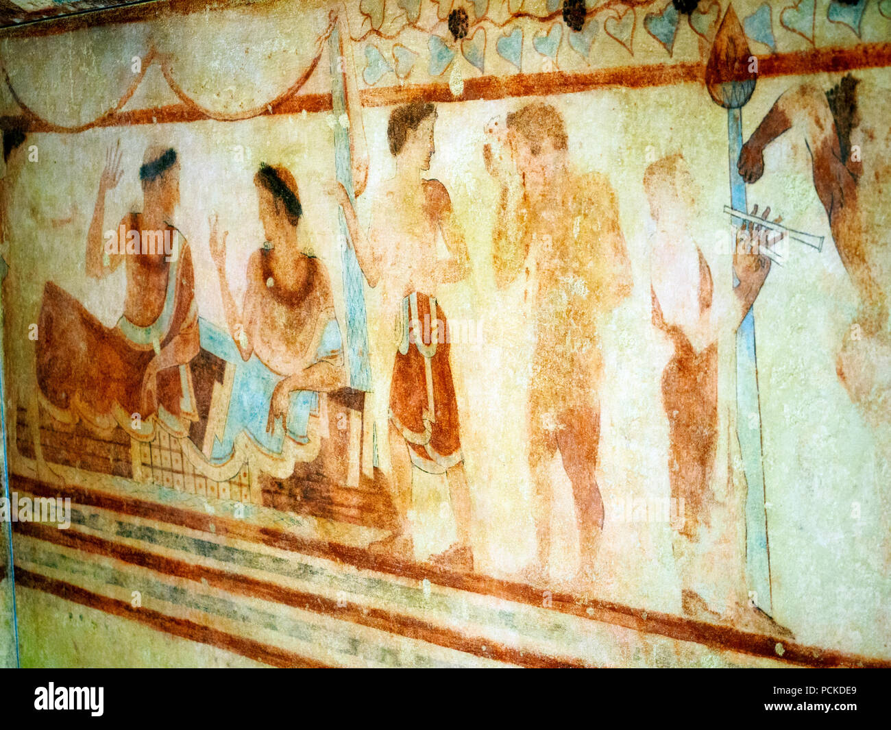 Tomb of the funeral bed decorated walls 470-460 BC - National Etruscan Museum of Villa Giulia - Rome, Italy Stock Photo