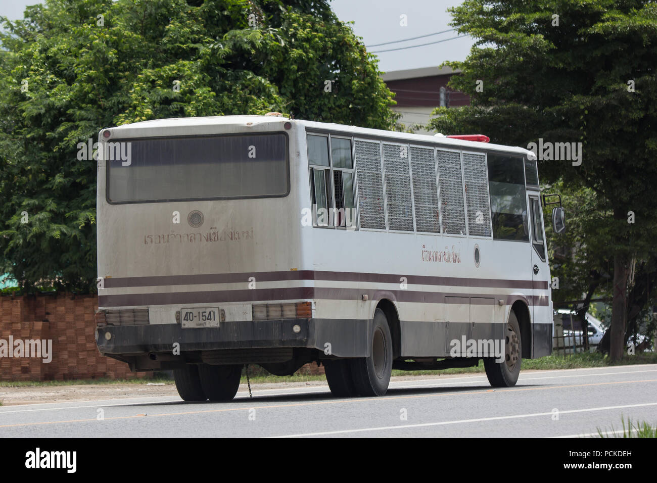 Chiangmai, Thailand - July  23 2018: Prison Bus of Department of Corrections. Photo at road no.121 about 8 km from downtown Chiangmai, thailand. Stock Photo