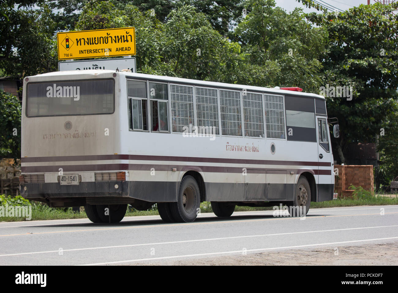 Chiangmai, Thailand - July  23 2018: Prison Bus of Department of Corrections. Photo at road no.121 about 8 km from downtown Chiangmai, thailand. Stock Photo
