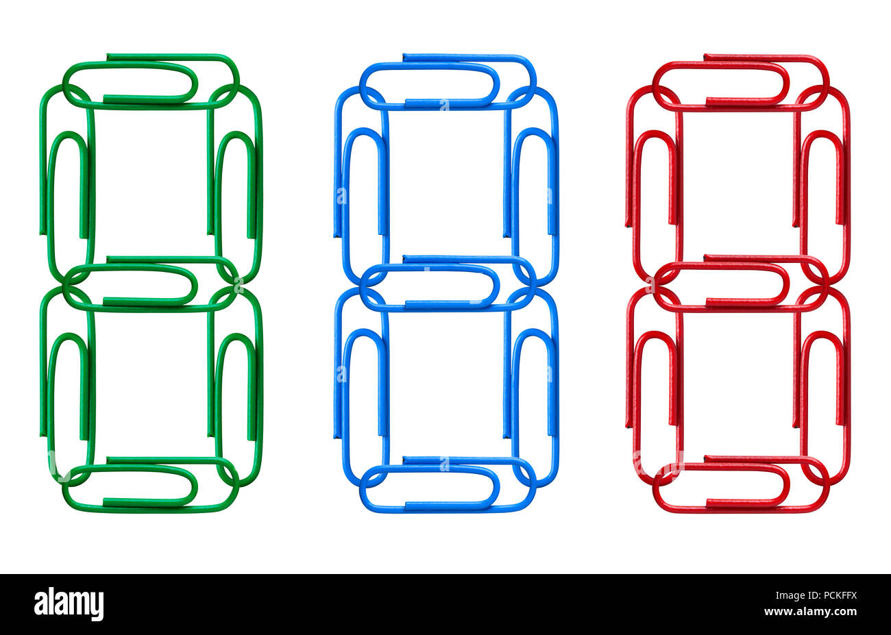 Multi-colored figures from paper clips isolated on white background. Number eight. Stock Photo