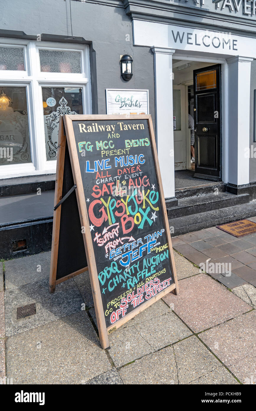 Colourful chalk board outside a pub in salisbury UK Stock Photo