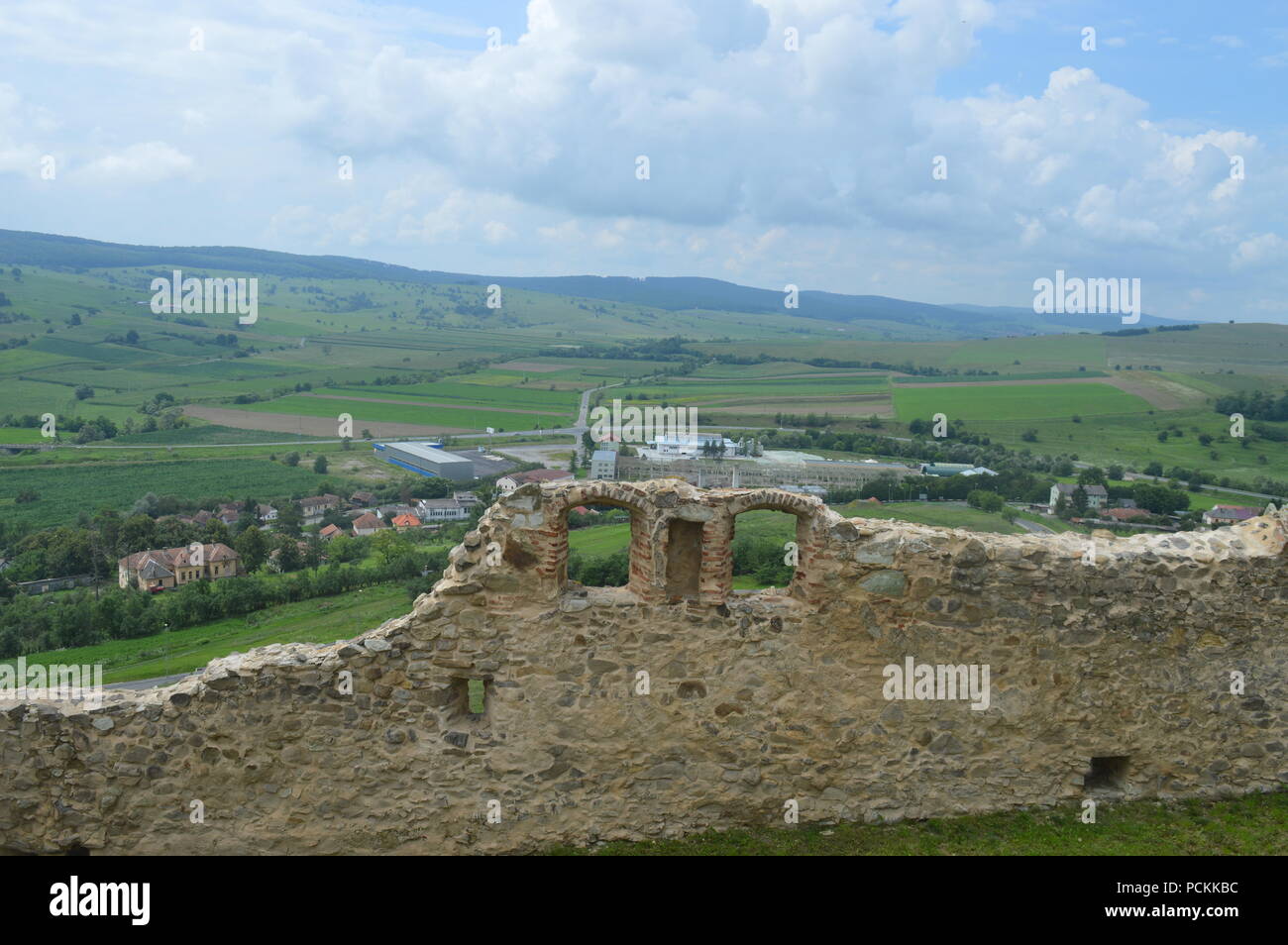 Rupea Fortress on hilltop, Transylvania Stock Photo