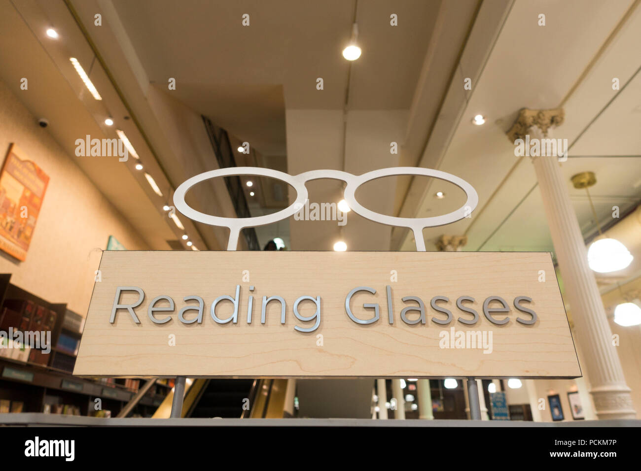 reading glasses in bookstore sign New York City Stock Photo Alamy