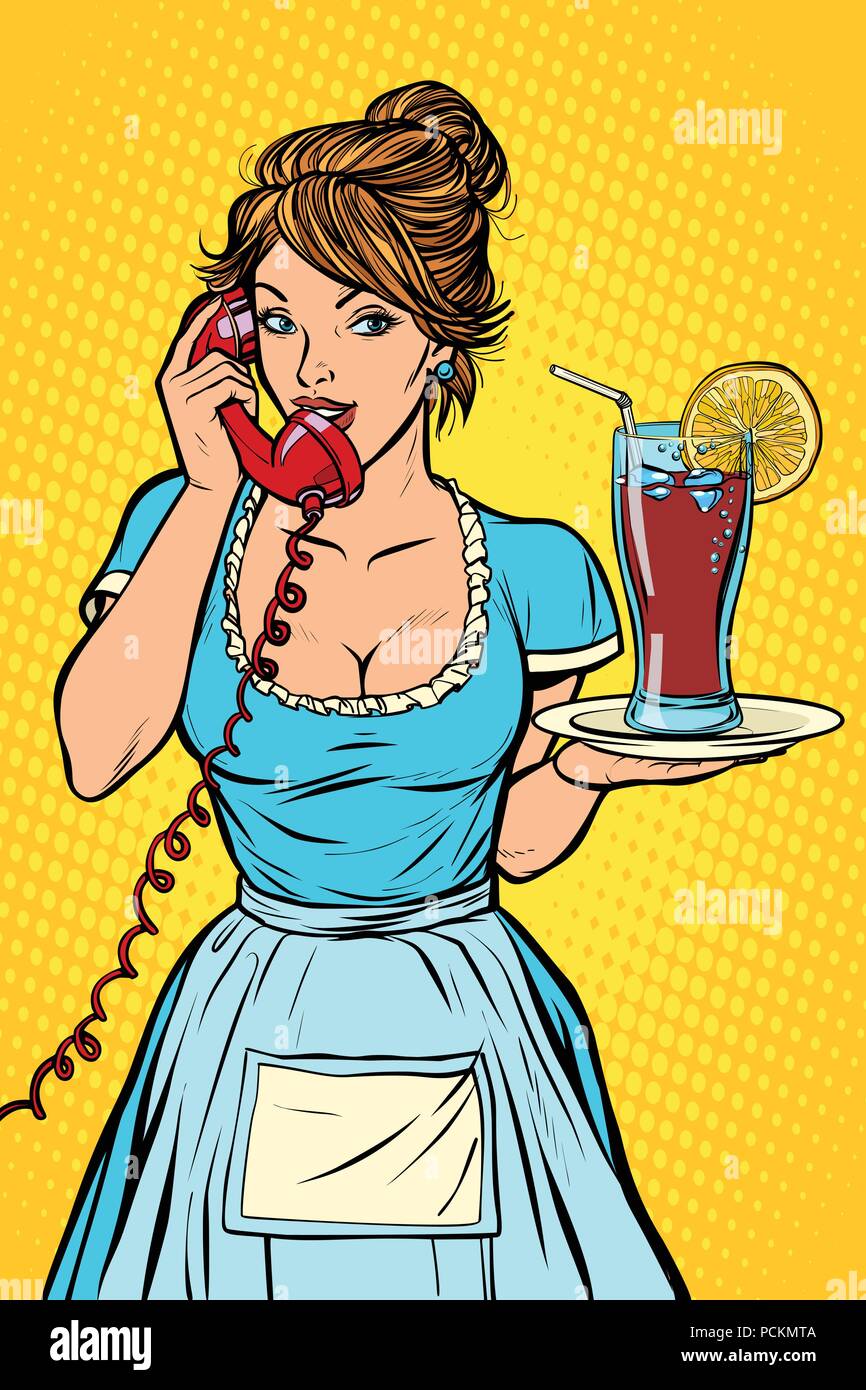 Cola with lemon Delivery. Hotel service. Waitress Stock Vector