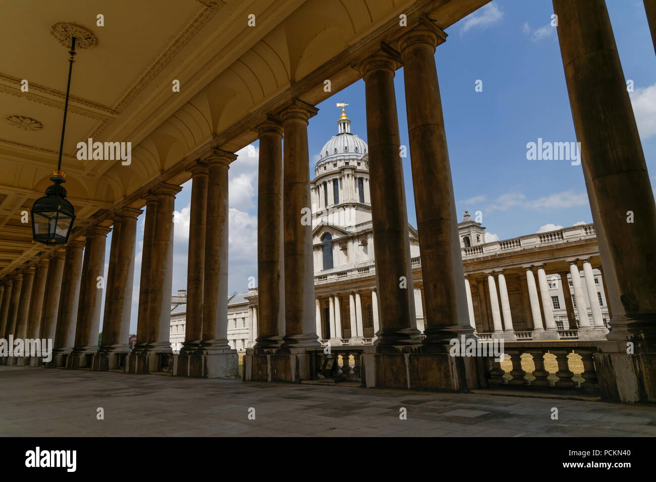 Old Royal Naval College inside looking out through the Pillars ...