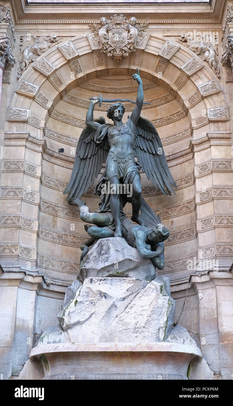 Fountain Saint Michel at Place Saint Michel in Paris Stock Photo